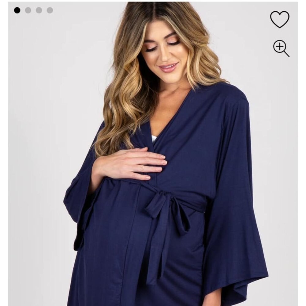 Pinkblush Navy Maternity Robe with Tie Waist